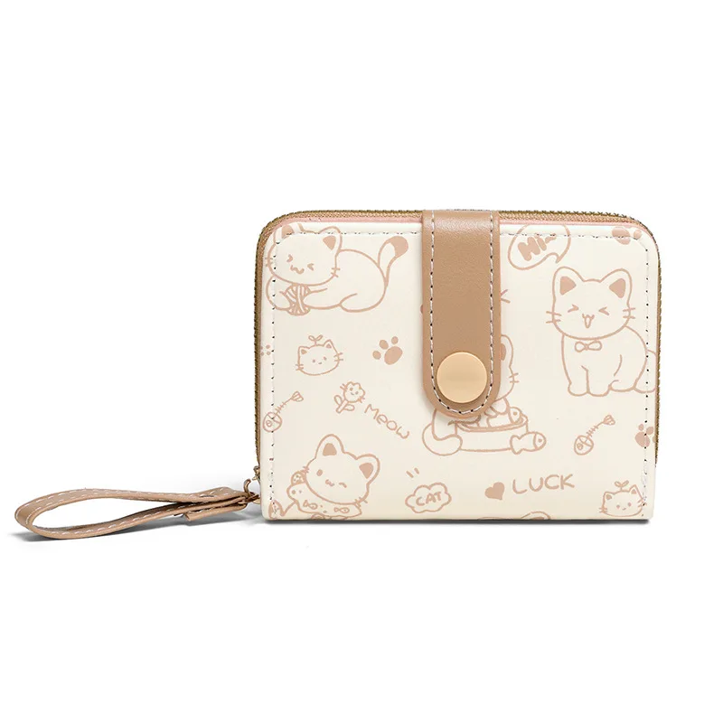 Ladies' Coin Purses Japanese Leather Simple Kawaii Kitty Sweet Cute Verstaile Wallet Luxury Brand New Handheld Mini Bag For Girl