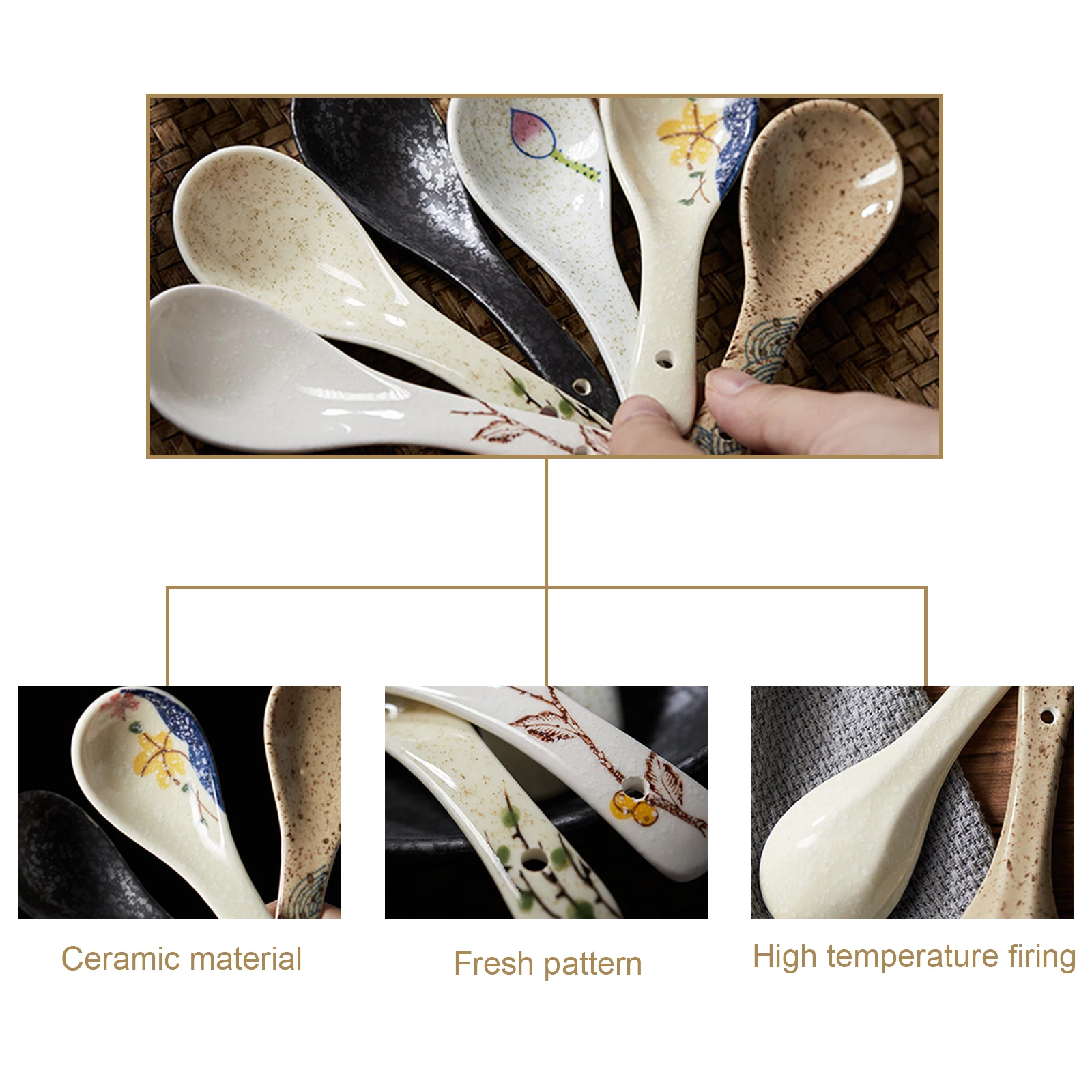 1 pz cucchiaio da minestra in ceramica retrò in stile giapponese che mangia cucchiaio di riso da cucina che serve cucchiaino da tavola utensili da cucina da cucina