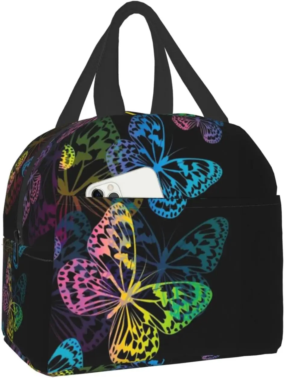 Saco de almoço com recipientes colorido borboleta isolado lancheira freezable cooler térmico à prova dwaterproof água bolsa para mulher