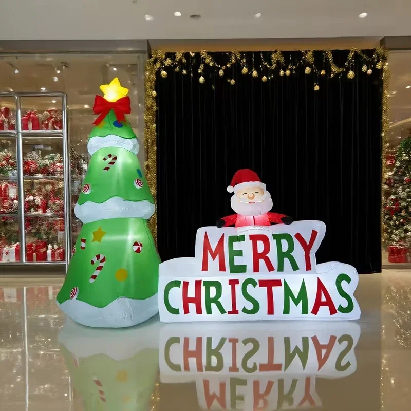 7FT Merry Christmas Inflatable Model Xmas Blow Up Outdoor Decoration With LED Lights Holiday Party New Year Yard Ornament Toys