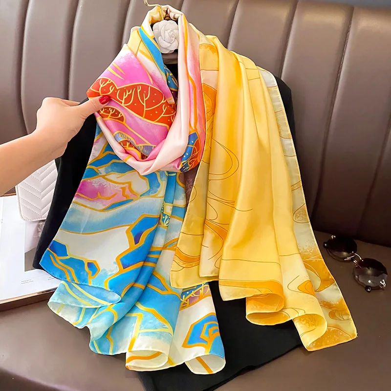 Women New  Beach Silk Scarf The Four Seasons Luxury Bandanna Sunscreen Design Square Shawls Popular Style 180X90CM Scarves