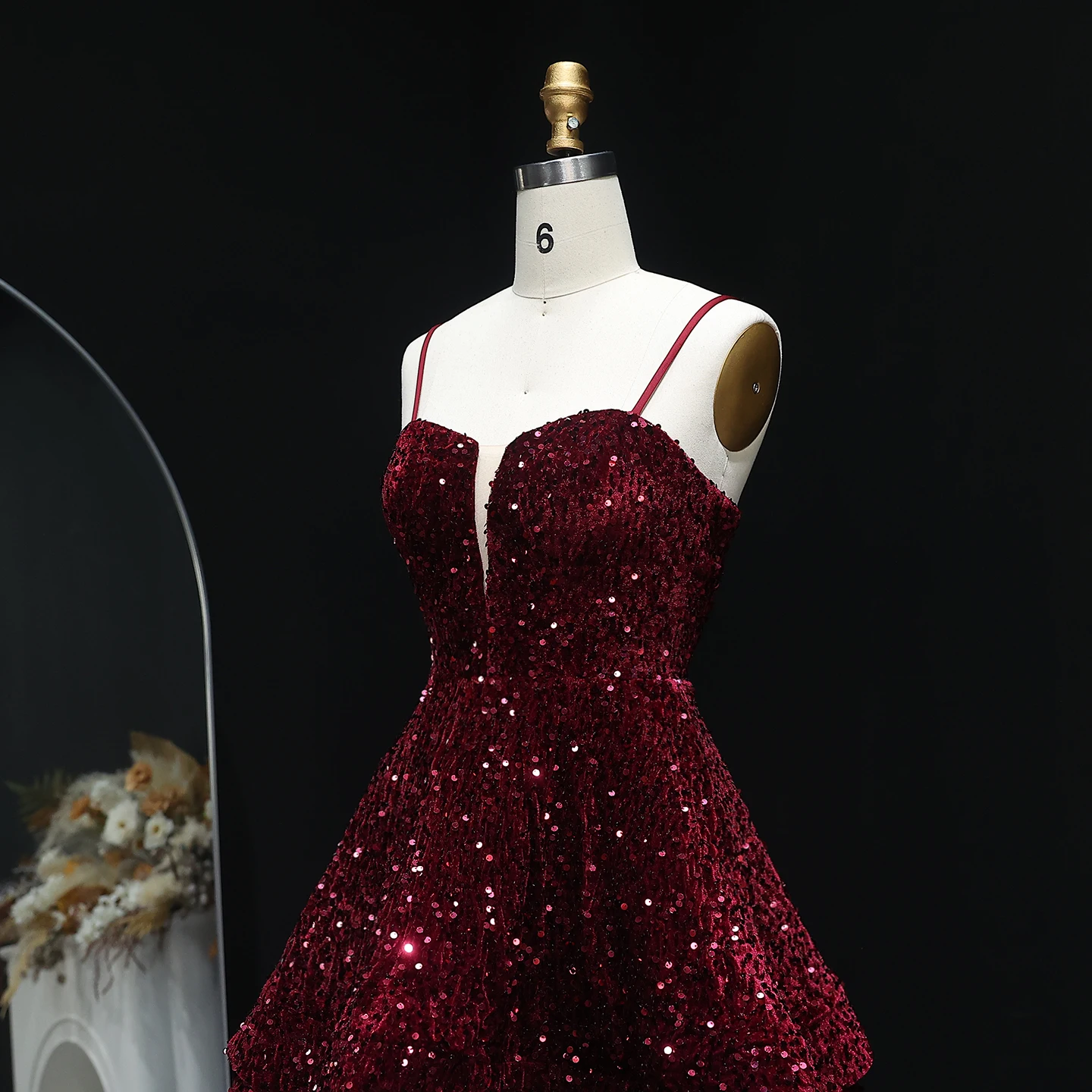 Sharon Said Elegant Wine Red Sequin Prom Dress with Lace-up Short 2025 Evening Party Gowns SH257 Customized