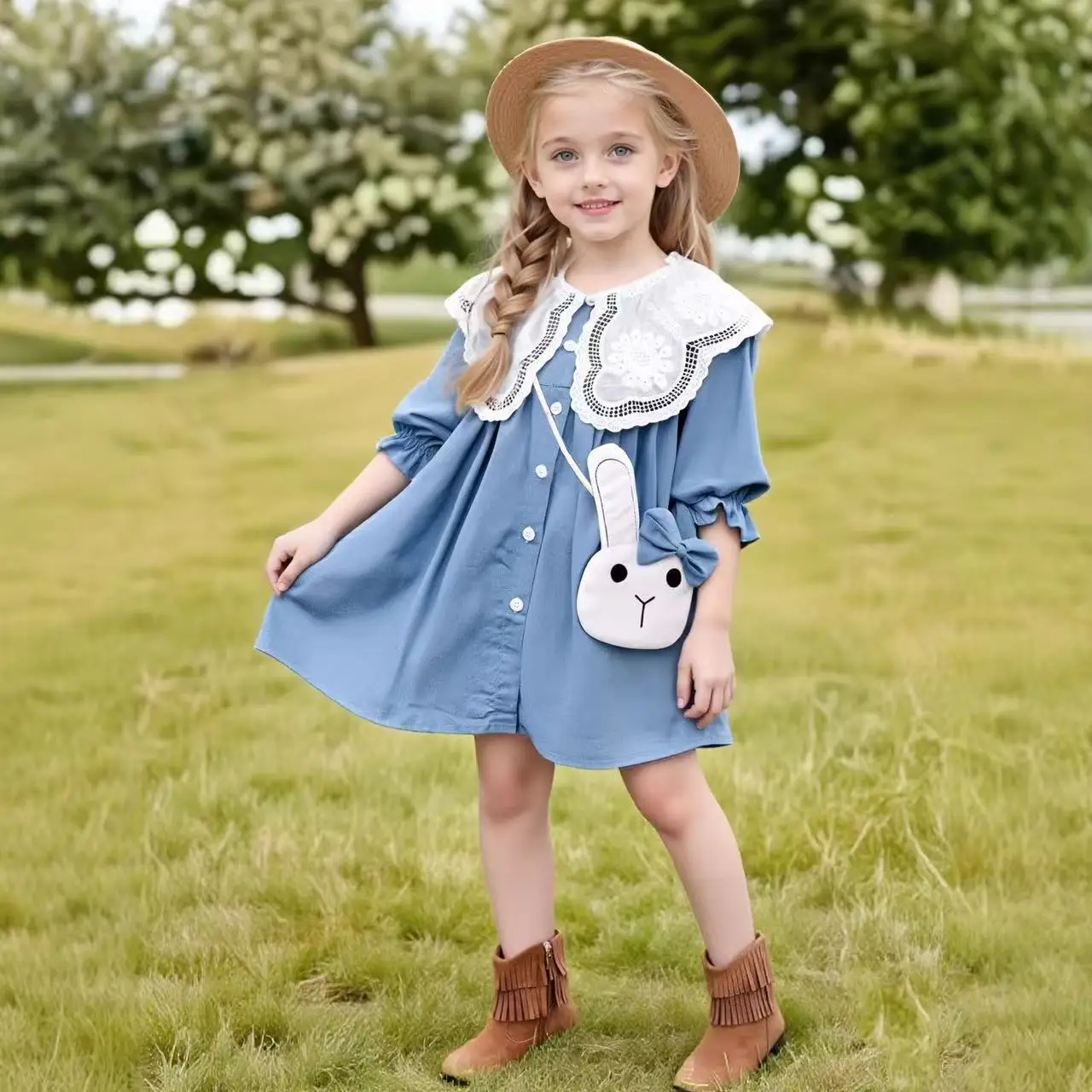 

Girls Elegant Long Sleeve Dress Fake Shirt Dress Fashion Princess Outfit for Spring Fall for 90-130cm