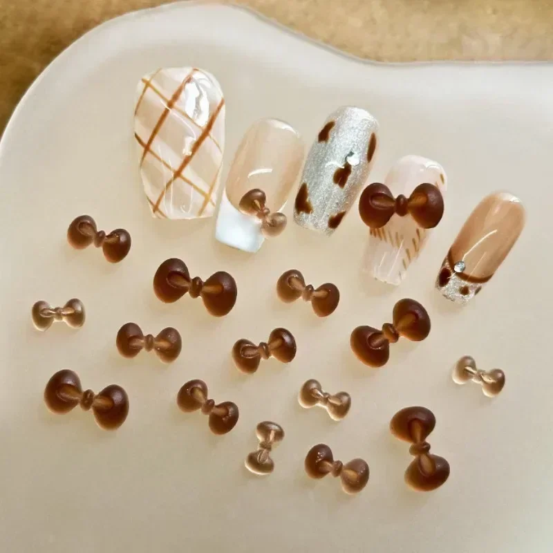 Ijs Transparant Frosted Hars Strik Hart Boor Strass Kristal Nail Art Decoratie Lint Strikje DIY Manicure Accessoires