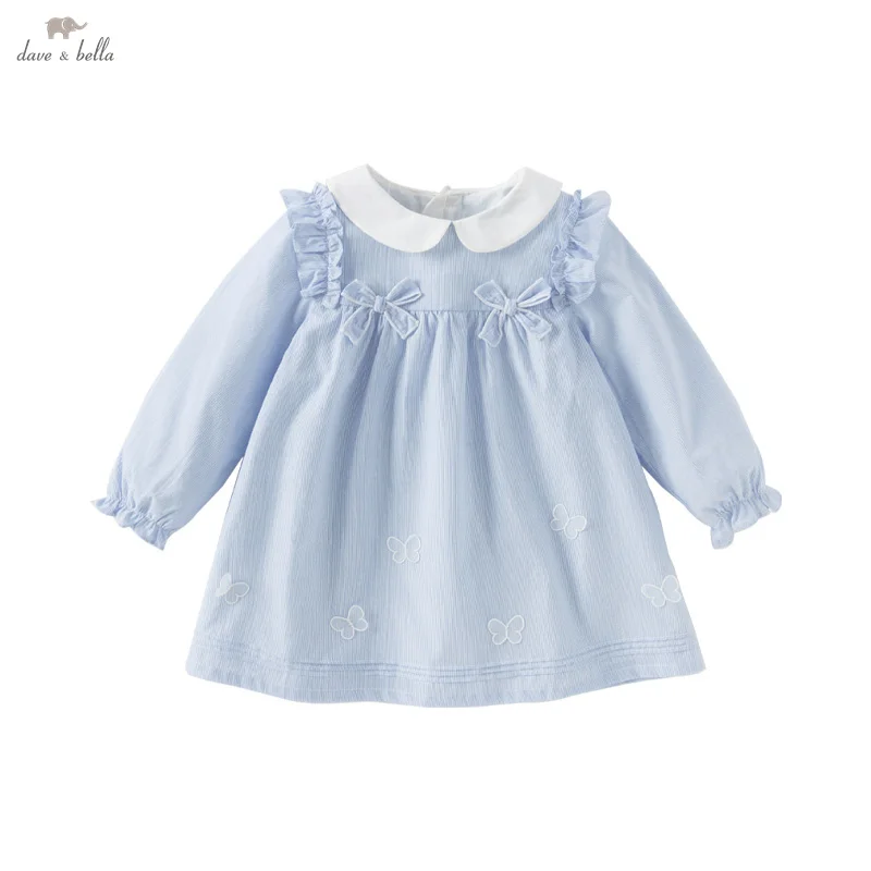 Dave Bella Children's Dress 2025 Spring New Gentle Sweet Cute Girls Baby Cotton Princess Dress Elegant Party Butterfly DB1250572