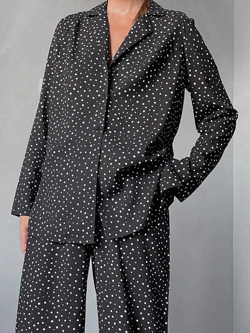 Marthaqiqi Polka Dots Ladies Sleepwear Set Long Sleeve Nightgowns Turn-Down Collar Nightwear Pants Fashion Female Nightwear Suit