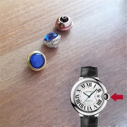 Waterproof Blue Stone Watch Crown for Cartier Ballon Bleu Watch Adjust Time Parts