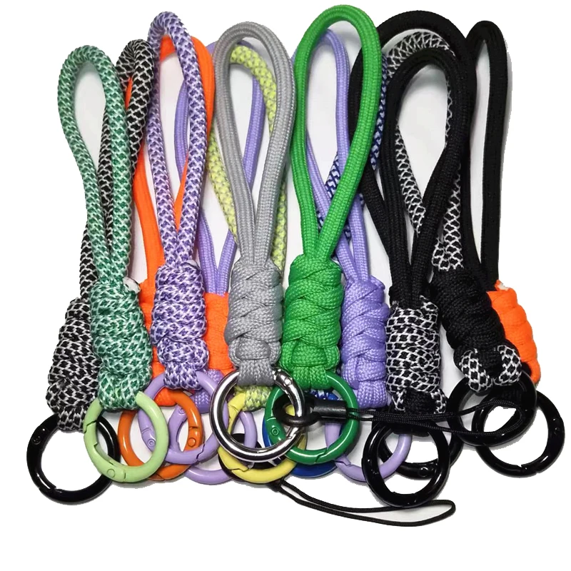 New Creative Braided Keychain Hanging Rope Mobile Phone Lanyard Strap Portable Keychain DIY Spring Gate Anti-Lost Car Keyring