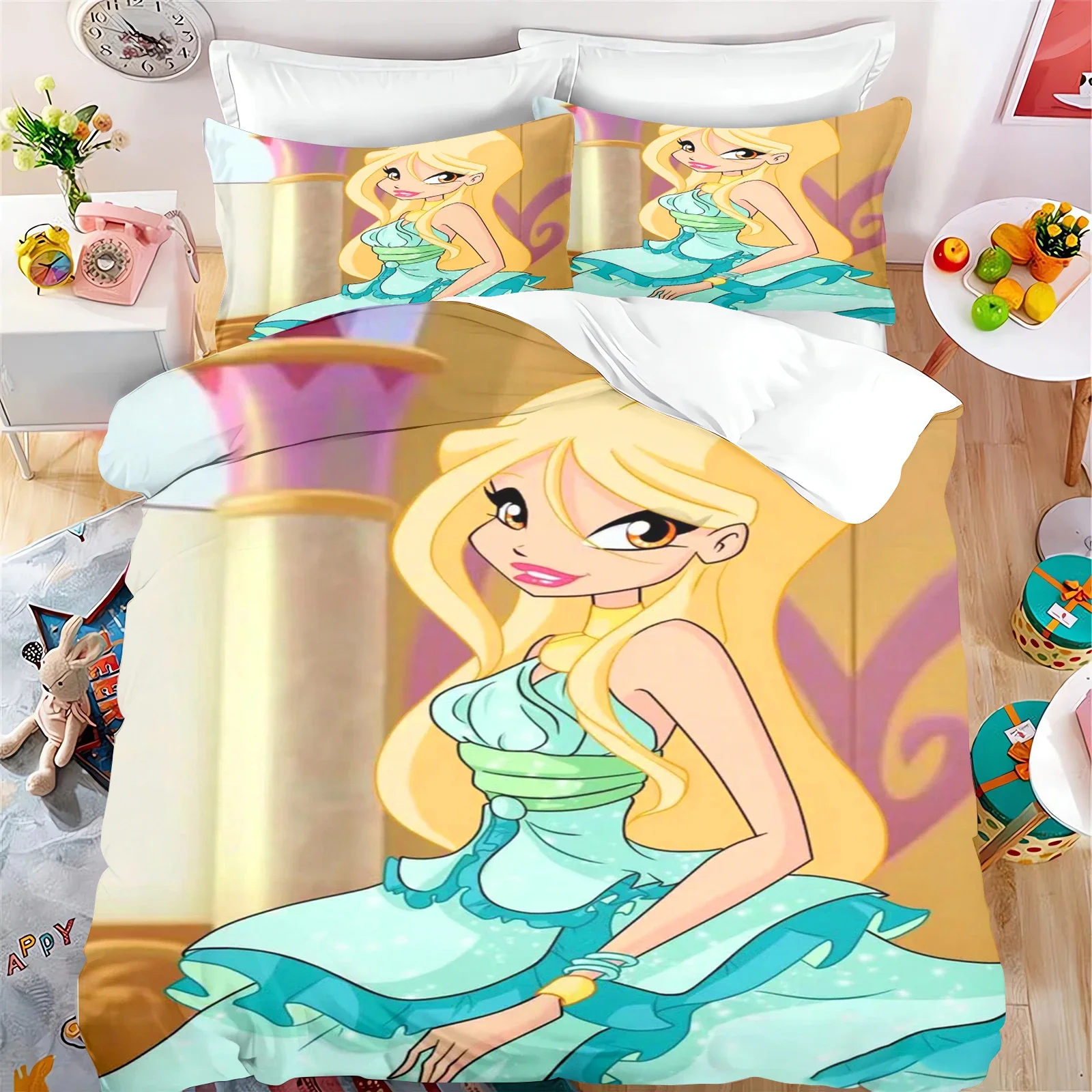 الكرتون Winx نادي طقم سرير لينة حاف مجموعة غطاء غطاء لحاف المخدة غطاء لحاف الاطفال المفارش للأطفال الصبي ، ورقة المجهزة