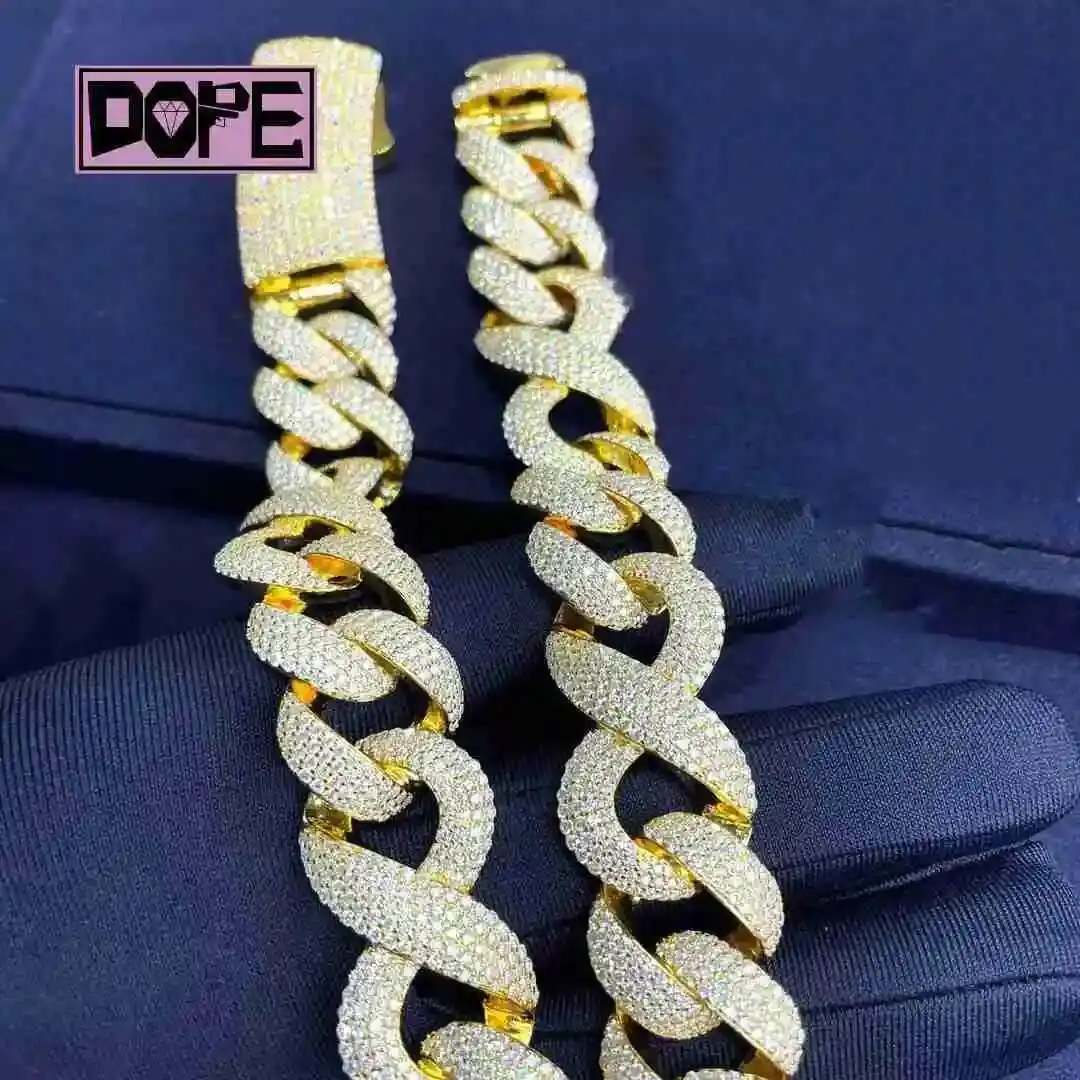 

Hip Hop Fashion Jewelry Necklace Cuban Chain 925 Sterling Sliver Gold Plated Iced Out Custom Moissanite Cuban Chain