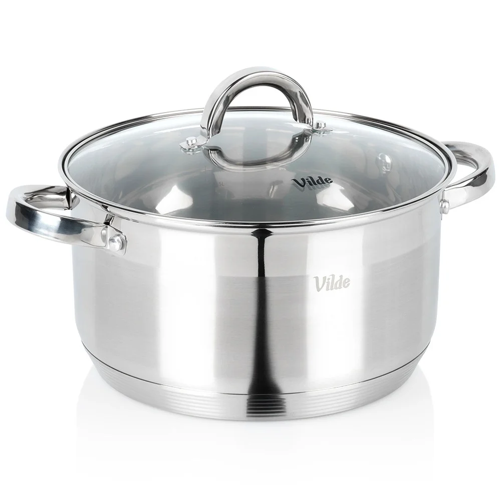 INOXCELLENT 24 cm 5,8L stalen pan met glazen deksel, grote keukensouppan voor groentesaus, rijstnoedels en ander eten, stalen schaal met glazen deksel, praktisch voor dagelijks koken thuis, handig en