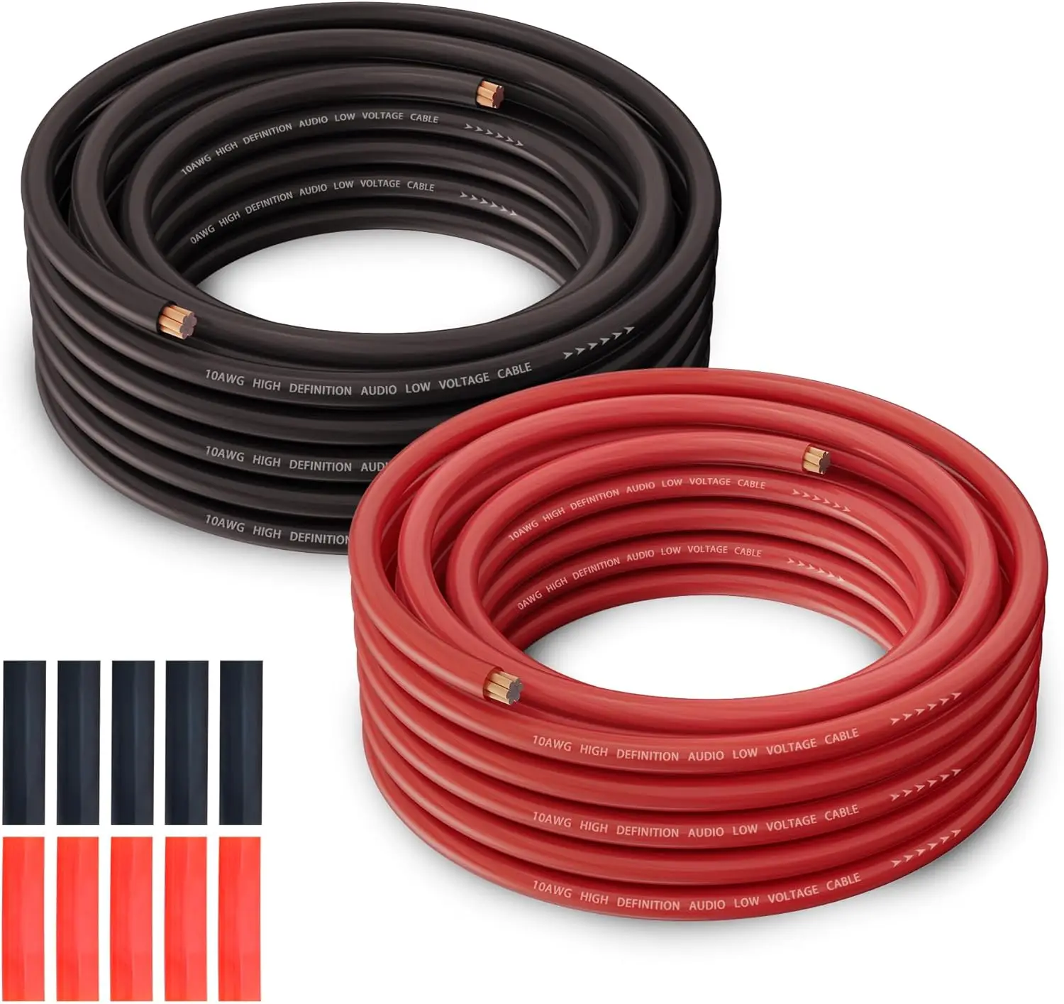 

10 Gauge Wire 25FT Each Red/Black, Copper Clad Aluminum, Low Voltage Automotive Wiring, Battery Cable 10AWG Car Audio Power Ground
