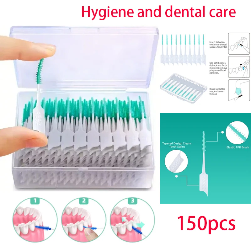 150Pcs/Box Interdental Brush Soft Rubber Teeth Cleaning Tools Dental Cleaning Between Teeth Toothbrush Oral Hygiene Care Tools: