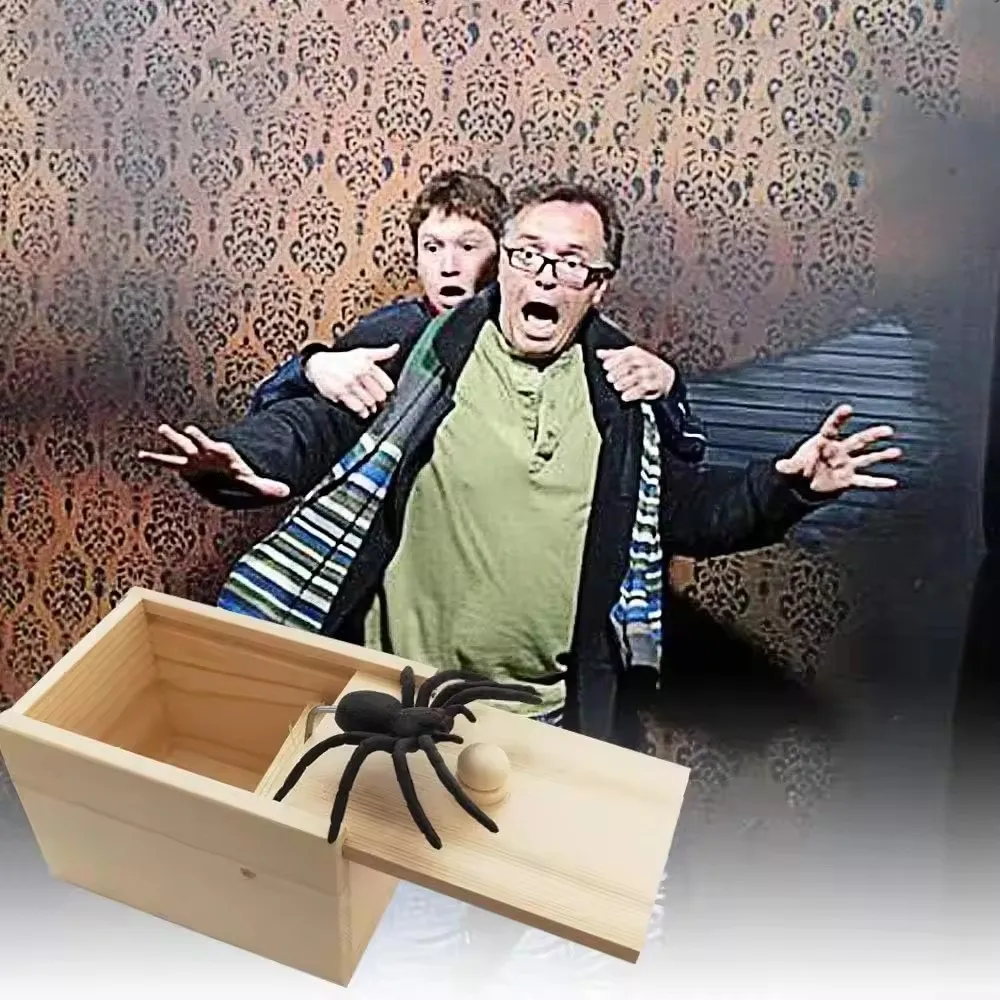 Holz Spinne Streich Box Lustiges Spielzeug Überraschung Spinne Scare Box Gag Witz Trick Spielzeug für Erwachsene Kind Aprilscherz Party Requisiten Streich Geschenke