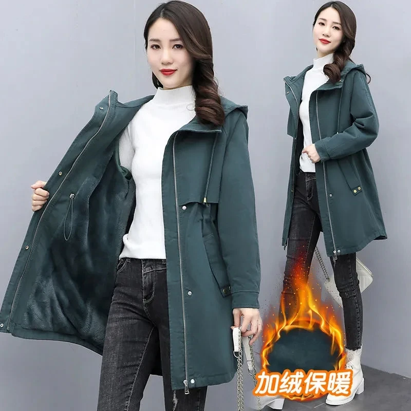 Parkas Women Autumn Winter NEW Wool Liner Thicken Warm Long Overcoat Korean Loose Hooded Windbreaker Female Cotton Padded Coats