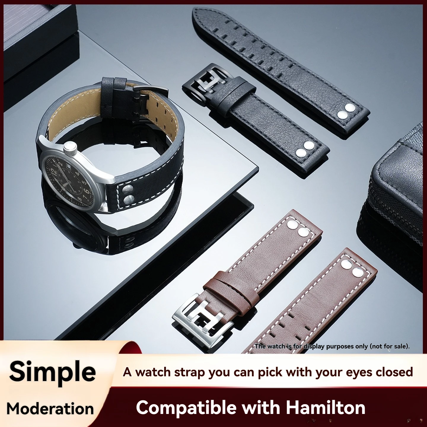 Suitable for Hamilton leather watch strap Khaki aviation H77616533 H70615733 Jazz field men's cowhide watchband accessories