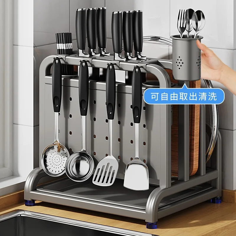 Stainless Steel Kitchen Wall-Mounted Knife Holder, Multi-Functional Cutting Board, Utensil Rack, Pot Lid Holder
