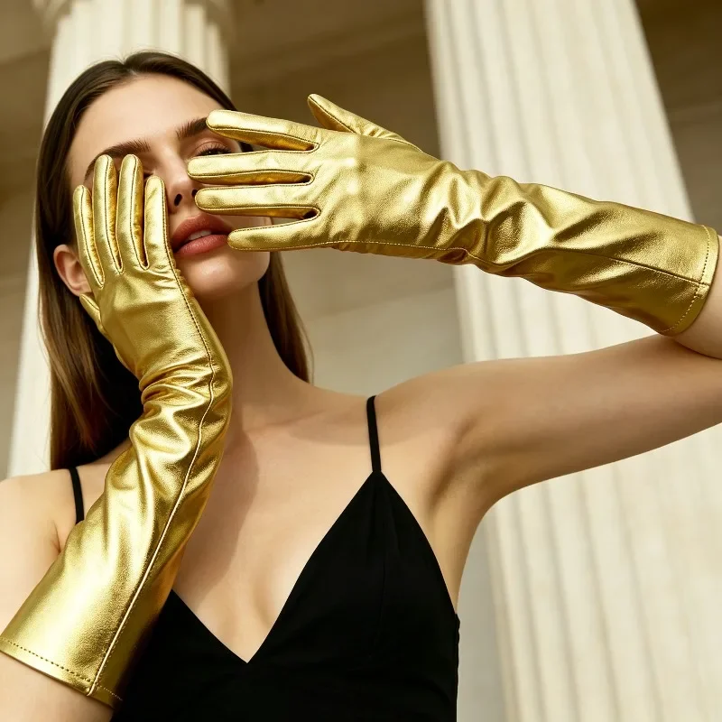 Elastic Long Gloves Patent Leather Gloves 40CM Comfortable and Perfect for Halloween Makeup Parties and Stage Performances