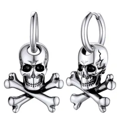1 pair of 316L stainless steel retro Gothic Skull men's earrings, Halloween gift Hip Hop jewelry for men and women fashion