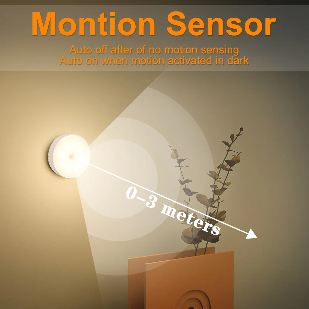 Pir sensor de movimento led night light usb recarregável pode ser escurecido lâmpada para o quarto armário cozinha escada gaveta do armário sem fio