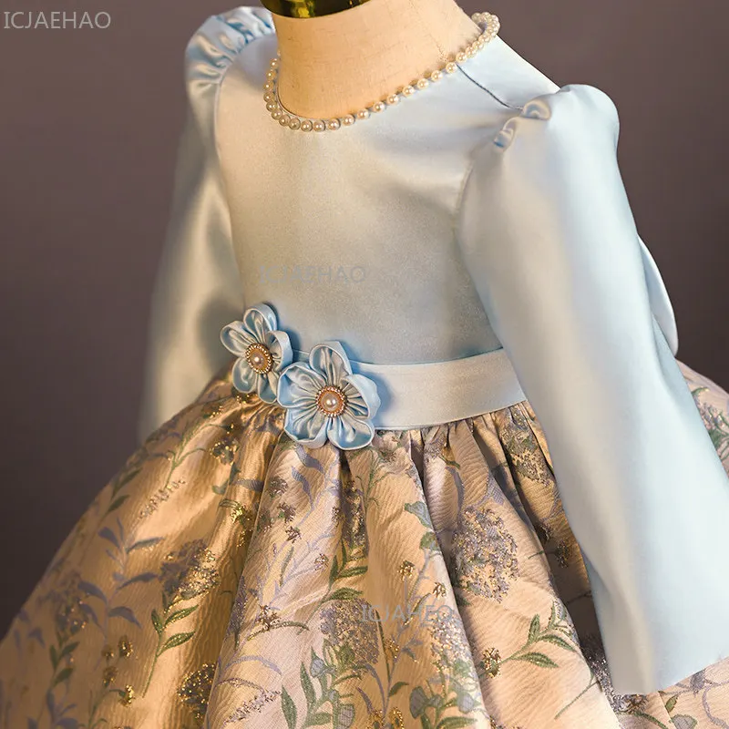 Chinese Style Baby Girl First Birthday Satin FloralPageant Formal Celebration Outfit Princess Dress Girls Cheongsam Party Gown