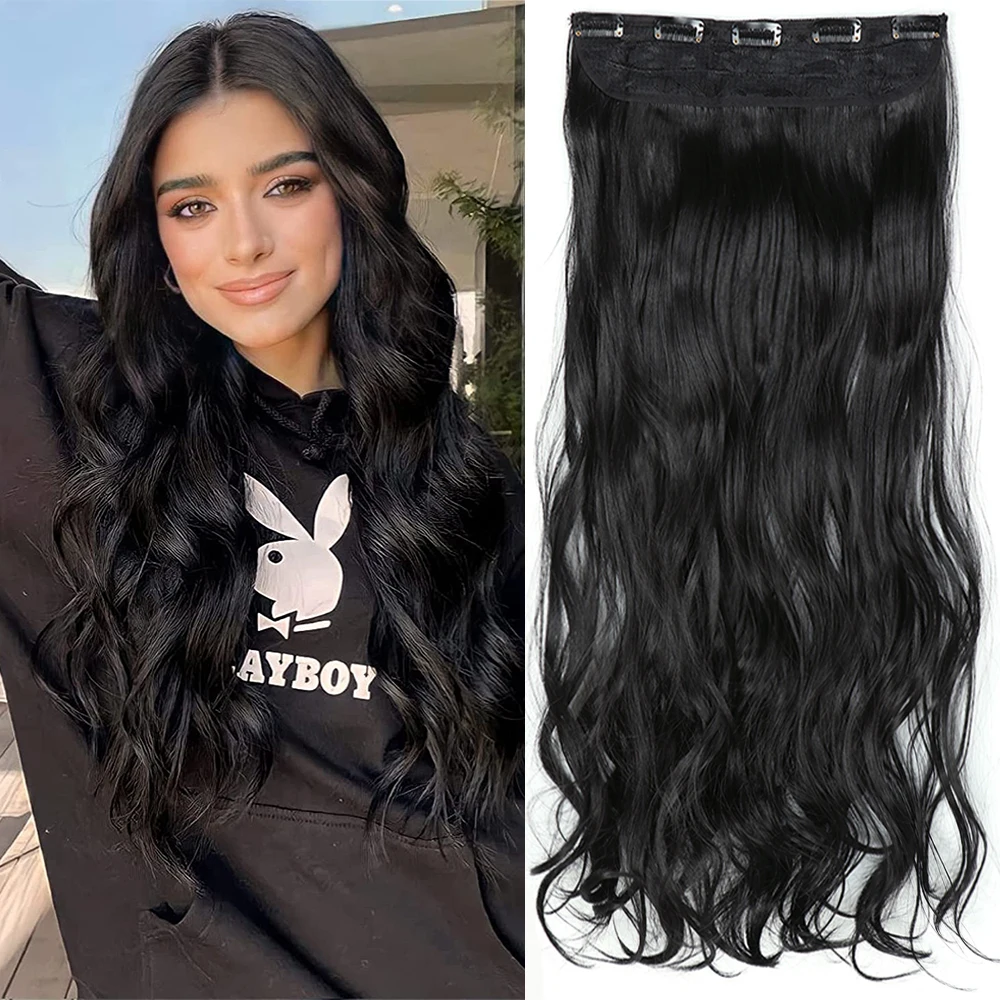 

Synthetic Long Wavy 5 Clips Hair Extensions 22Inch Clip On Hair Extensions High Tempreture Fake Hair For Women Hairstyle