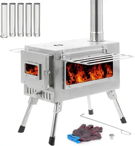 Outdoor Camping Stove Camp Tent Stove, Portable Wood Burning Stove with Chimney Pipe for Tent, Shelter, Camping Heating And Cooking