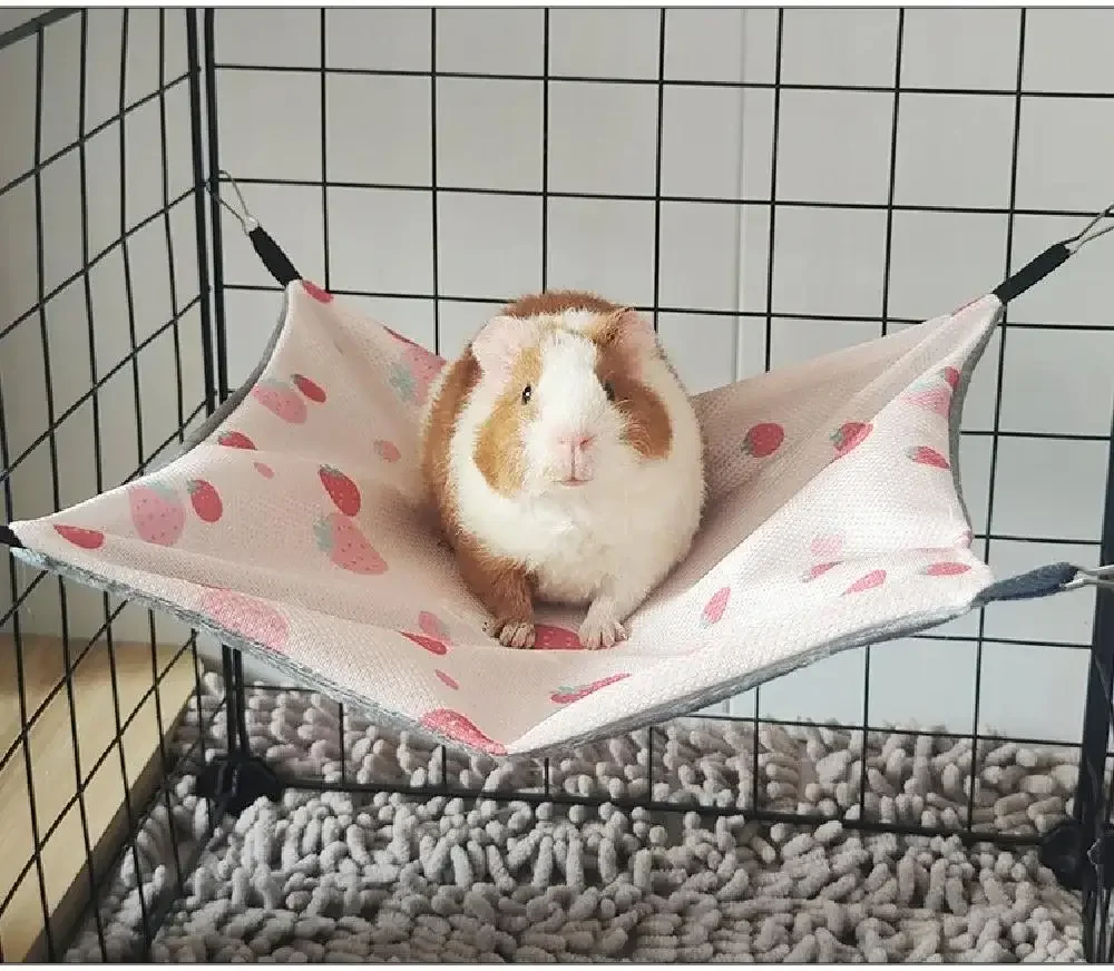 3 Größen Doppelseitige Meerschweinchen-Hängematte aus Eisseide Hautfreundliche Hamster-Hängematte mit 4 Haken zum Aufhängen Kleintierzubehör – Detail 7