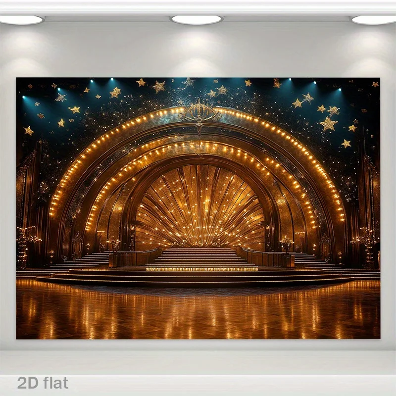 Luxury Golden Theater Stage Arch Lights Stars Spotlight Concert Performance Event Backdrop Home Cinema Music Room Wall Decor