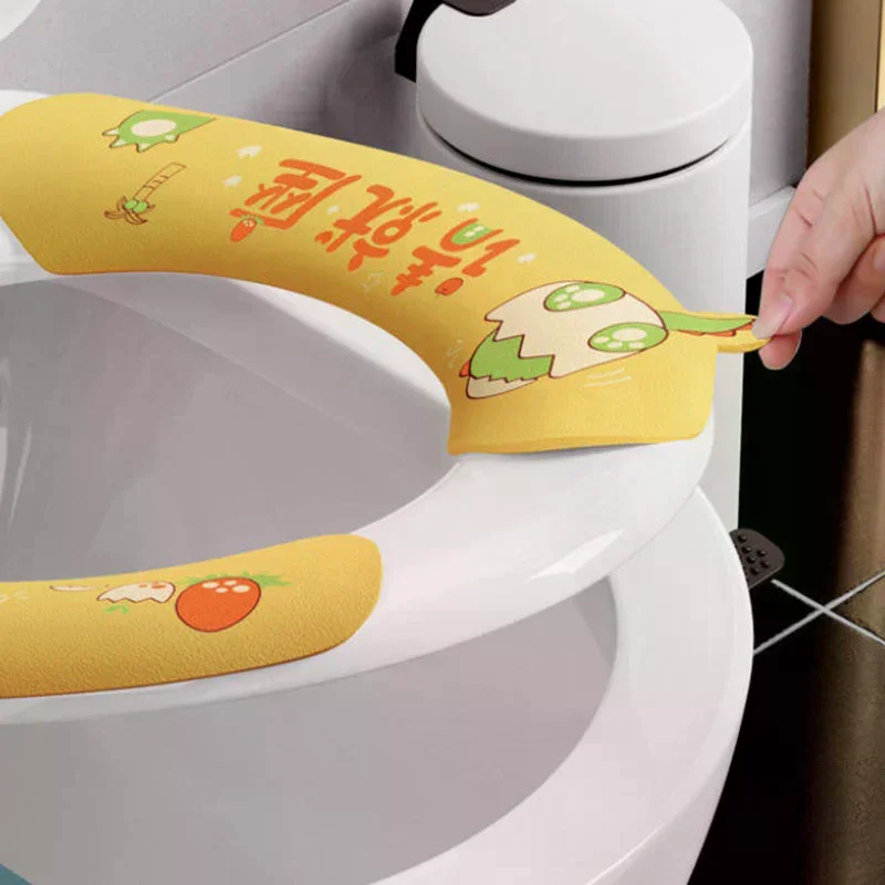 1 Pair Toilet Seat Cover Cartoon Washable Bathroom Toilet Seat Pad Cute Reusable Soft Thick Sticky Closestool Seat Mat