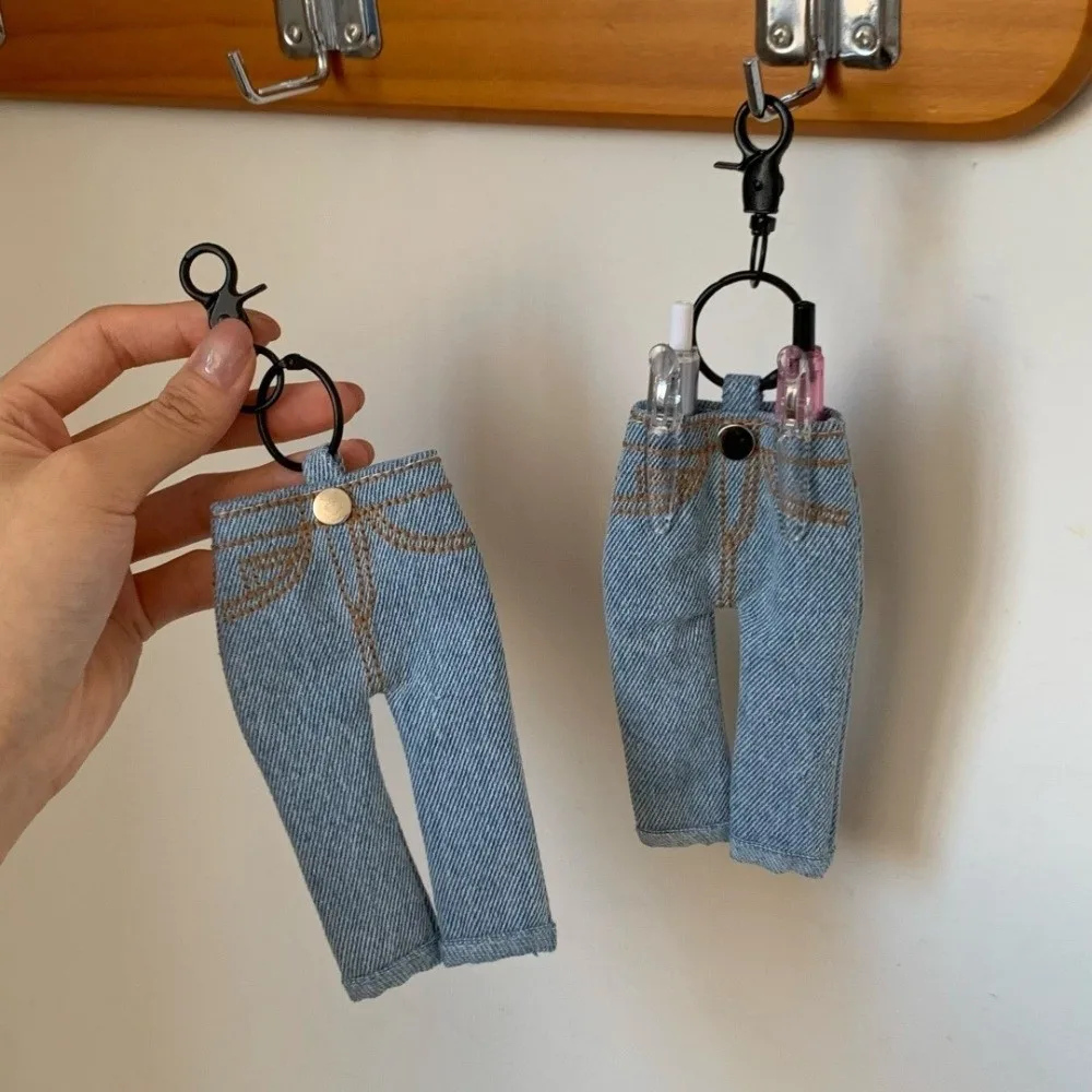 Pen Ledger Decoration Mini Jeans Pen Holder Keychain Pen Storage Accessories Pen Clamp Denim Pendant Keyring Hanging Insert