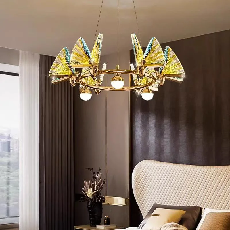 Modern Acrylic Butterfly Led Pendant Lights Living Room Gold Suspend Lamp Home Decor Indoor Lighting Led Luminarias Hanging Lamp