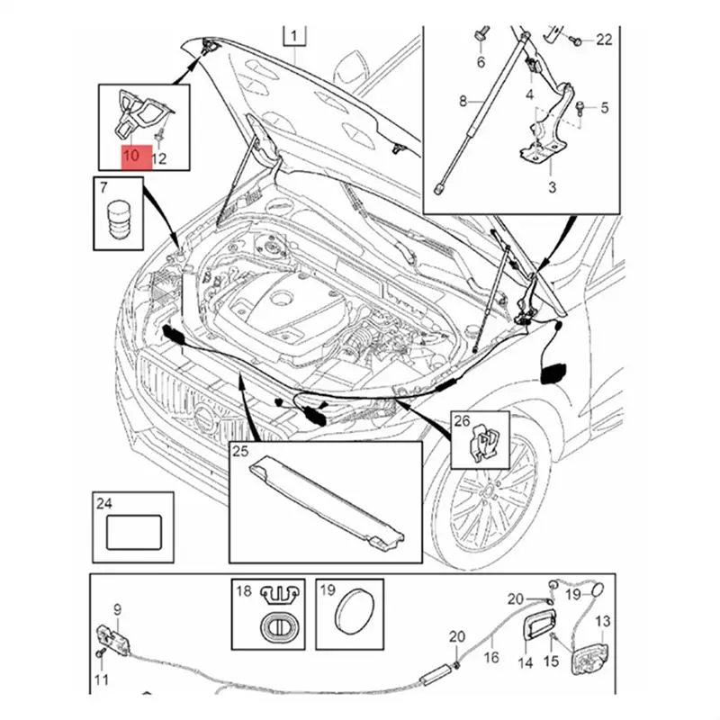 32219336 Left Front Hood Lock Bracket Safety Lock Catch For Volvo XC60 2018-2020 Car Bonnet Hook Catch Brace-AU62 6