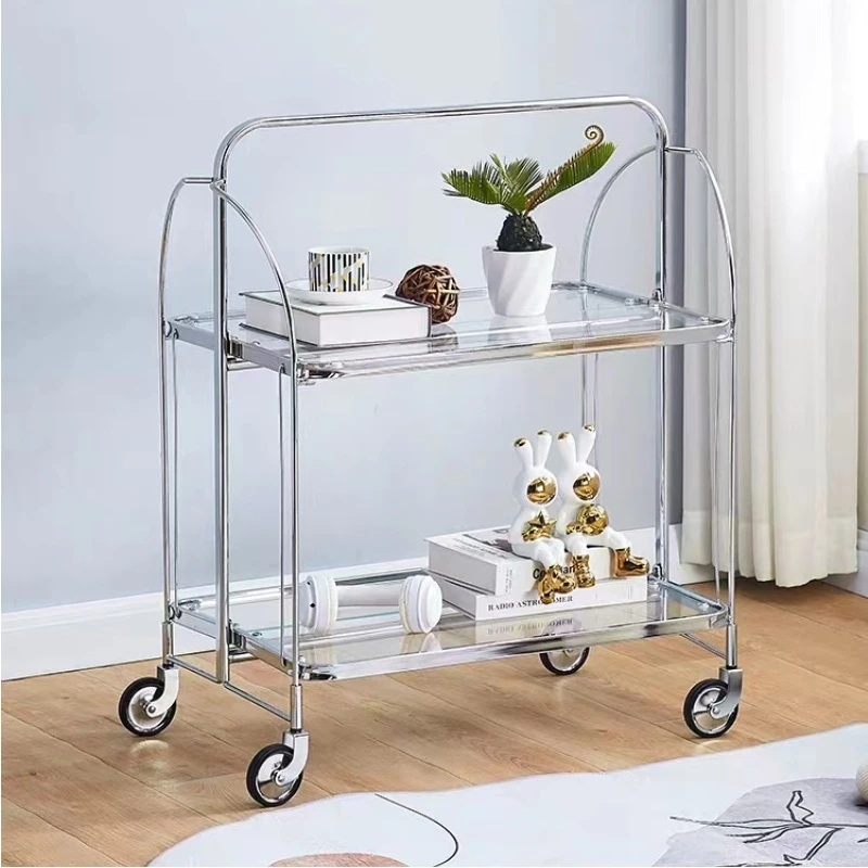 Moving glass coffee table Living room sofa side table Corner table trolley with wheels  home furniture Folding storage hand cart