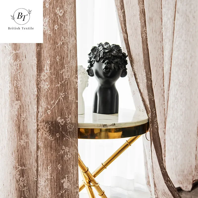 

Retro Curtains for Living Dining Room Bedroom Floral Tulle Light and Opaque People Tea Room Semi-shading Window Screens