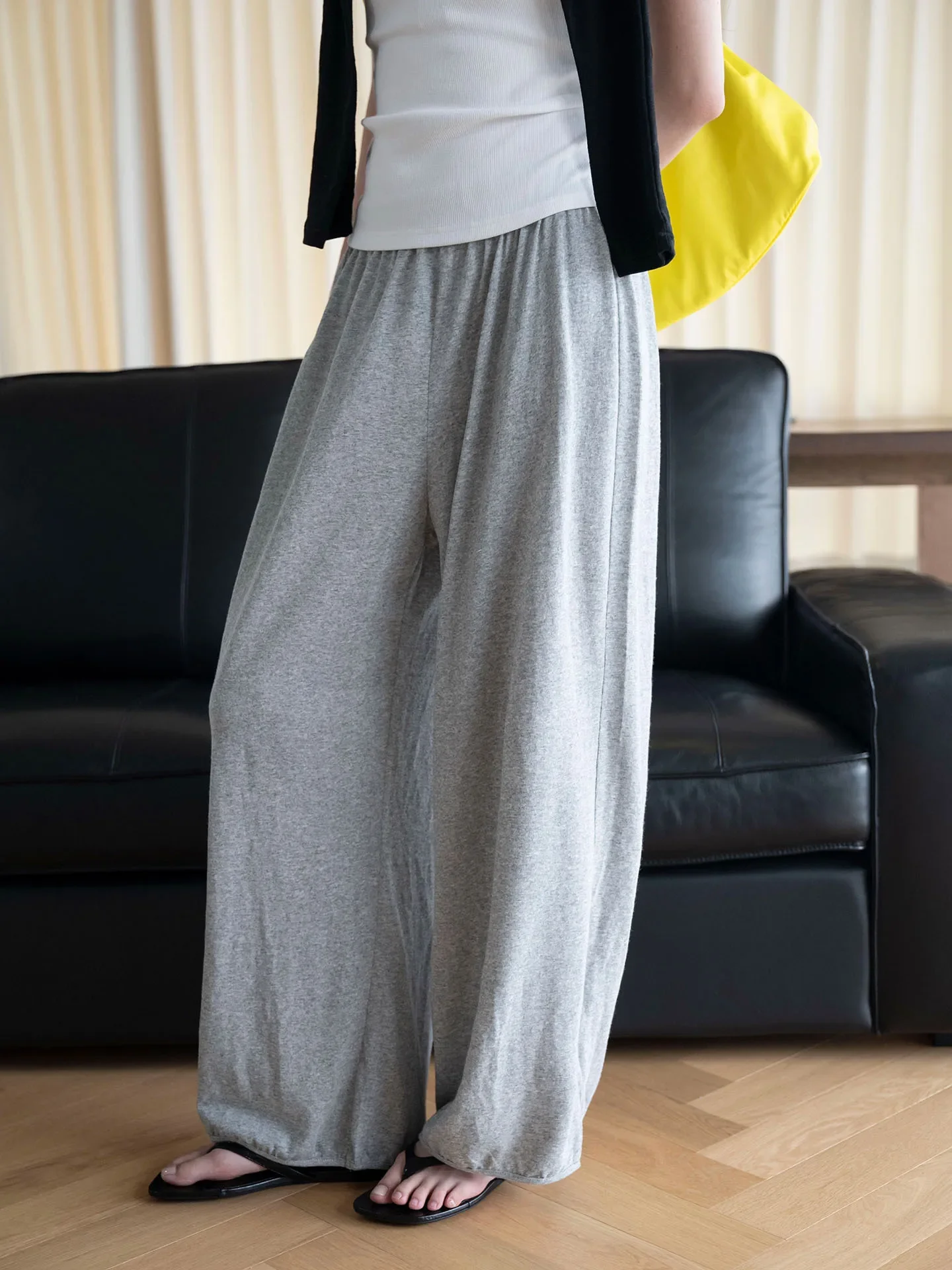 Elastic Waist Cuffed Knit Pants for Women Loose Casual Lantern Long Autumn Trousers