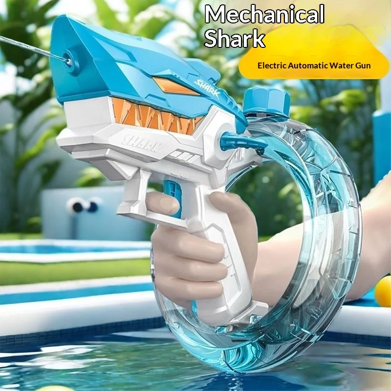 サメ型電動水鉄砲-自動連続発射-大容量-水漏れ防止-ウォーターブラスター-夏の屋外プール-ビーチ用