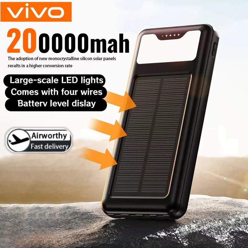 VIVO 200000mAh بنك الطاقة الشمسية سعة فائقة USB 4 in1 شحن سريع للغاية USB نوع C LED ضوء بنك الطاقة في الهواء الطلق آيفون #1