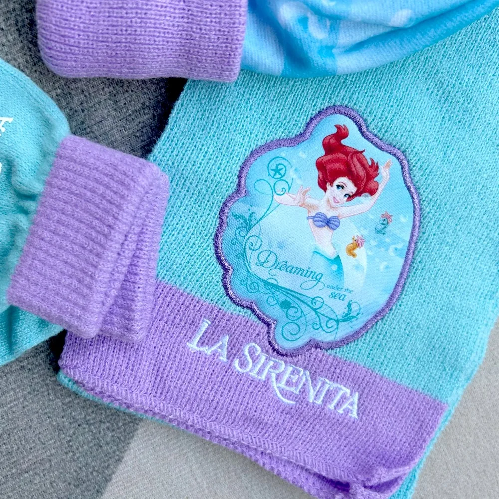 ディズニーリトルマーメイドアリエルかわいい帽子スカーフ手袋ニット 3 個セット子供暖かい漫画冬アクセサリー女の子クリスマスギフト