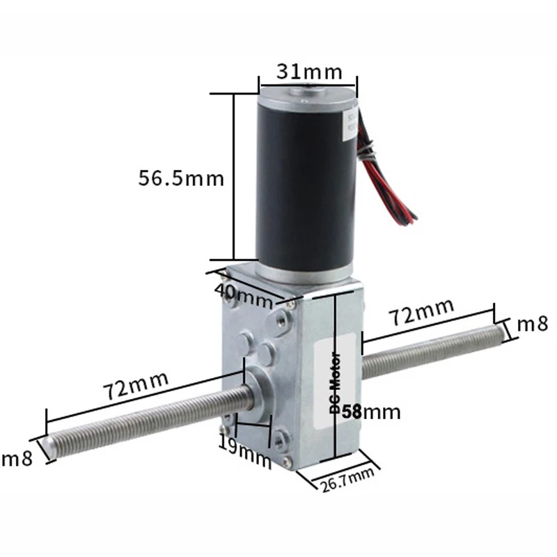5840-31ZY DC Worm Gear Motor M8 180mm Double Thread Shaft 12~470RPM Adjustable CW CCW Self-locking Metal Geared Motor 12V 24V