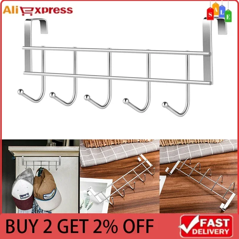 5 Hooks Behind The Door Hooks New Stainless Steel Storage Wall Hanging Wash Room Hanger Clothes Towel Convenient Storage Holder