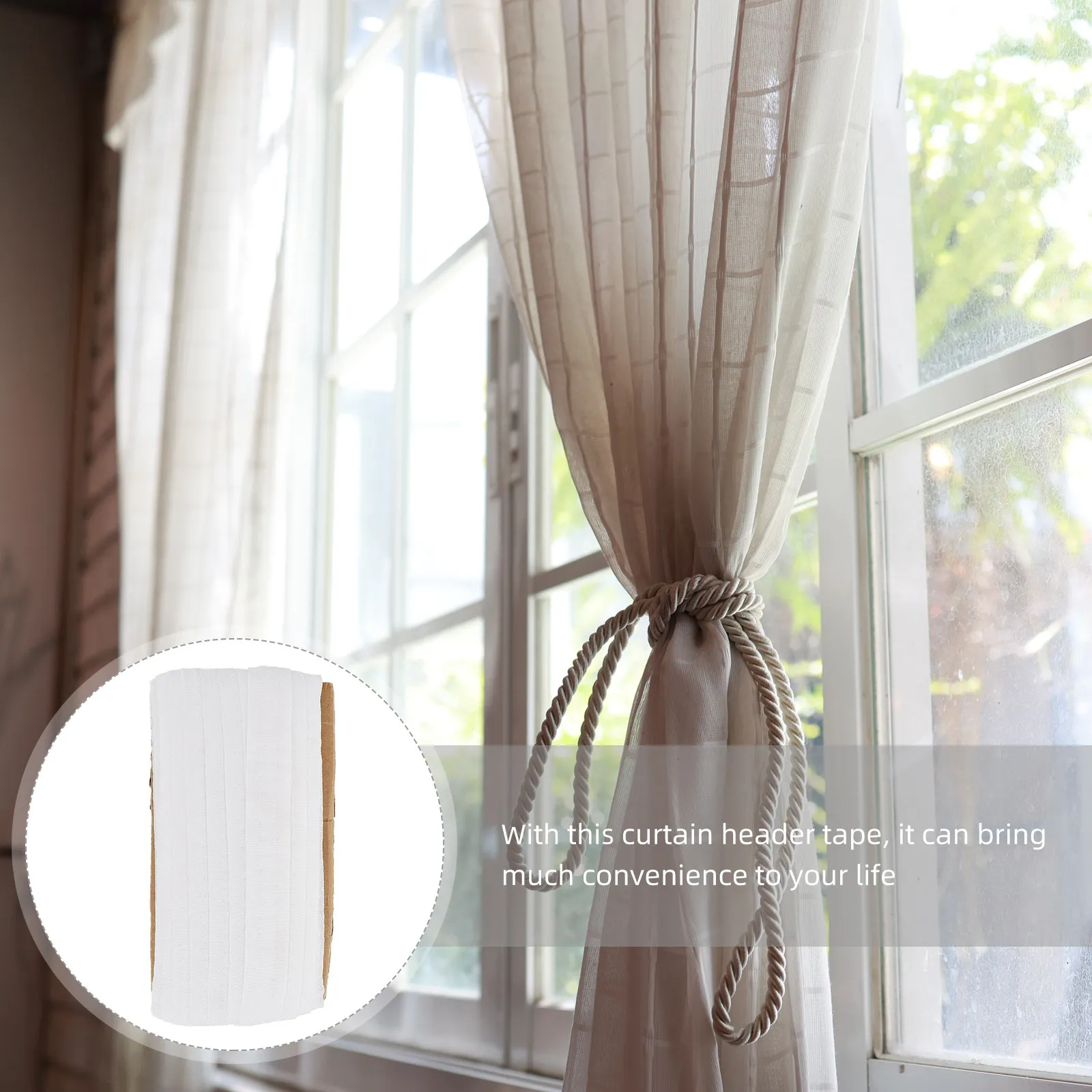 Curtain Header Tape Sturdy Polyester Curtain Accessory Reliable Texture Easy Use for Window Drapery DIY Supply