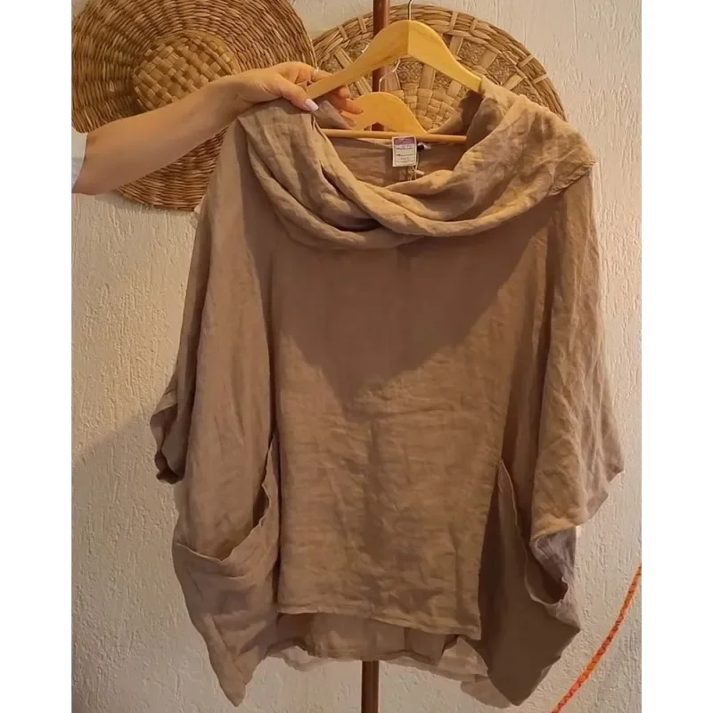 2025 nueva moda para mujer, blusa de gran tamaño con hombros descubiertos, Tops lisos con manga de murciélago, camisa holgada con dobladillo Irregular para vacaciones para mujer