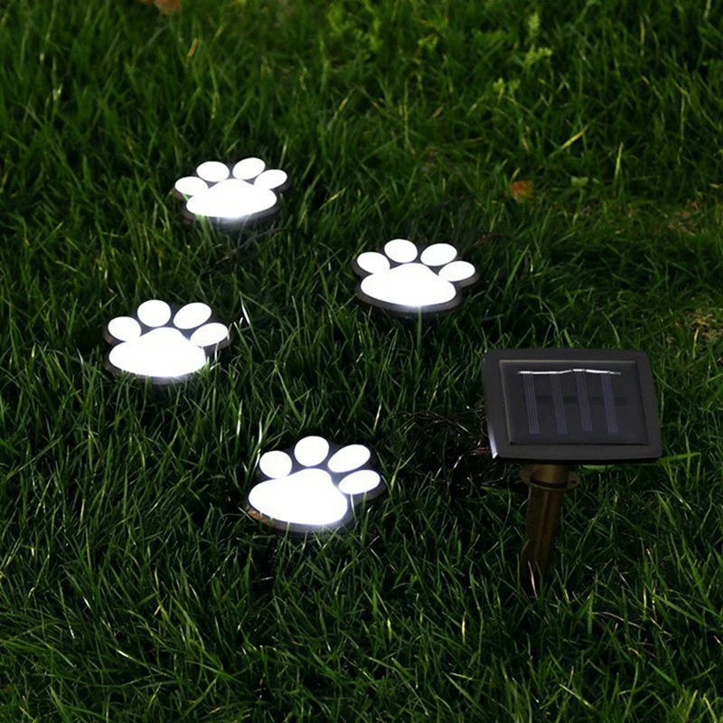 【Top Picks】Wireless Set Of 4 Solar Dog Print Lights Garden Statue Lantern LED Path Light Outdoor Animal Pet Lamp