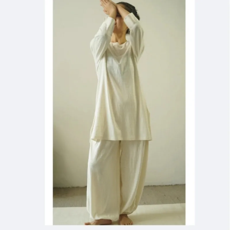 

Hemp Organic Cotton Knitted Bloomers for Women Loose Casual Pants Elastic Waist Closure Yoga Dance Home Clothes Set