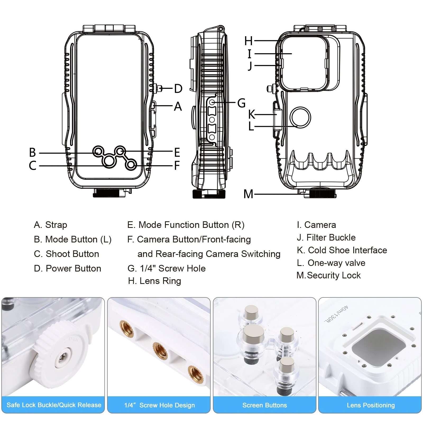 40m Waterproof Diving Case Underwater Housing Cover for iPhone 15 Pro Max/15 Plus /14 Plus /14 Pro Max / 13 Pro Max / 12 Pro Max