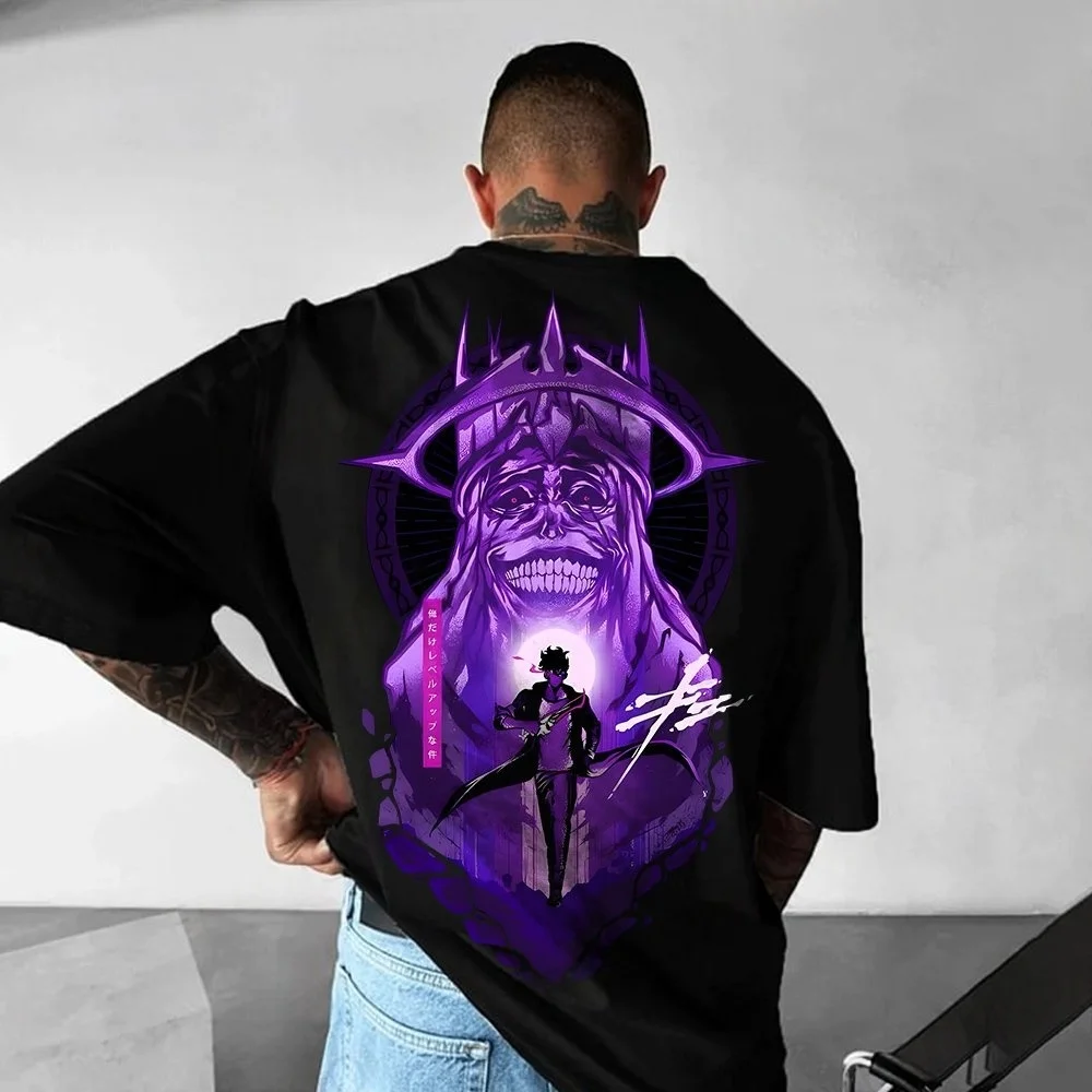 Camiseta de anime con licencia Solo Leveling 2025 - Camisa oficial de algodón con gráfico de mangá, ajuste suelto Y2K para cosplay y uso diario