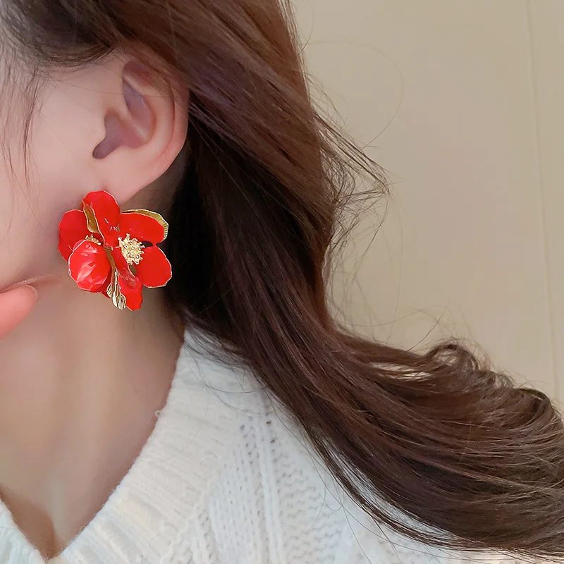 Fashion Oil Dripping Design Jewellry Vivid Flower Bloody Red&White Available Hyperbole Euro Beauty Accessories Stud Earrings