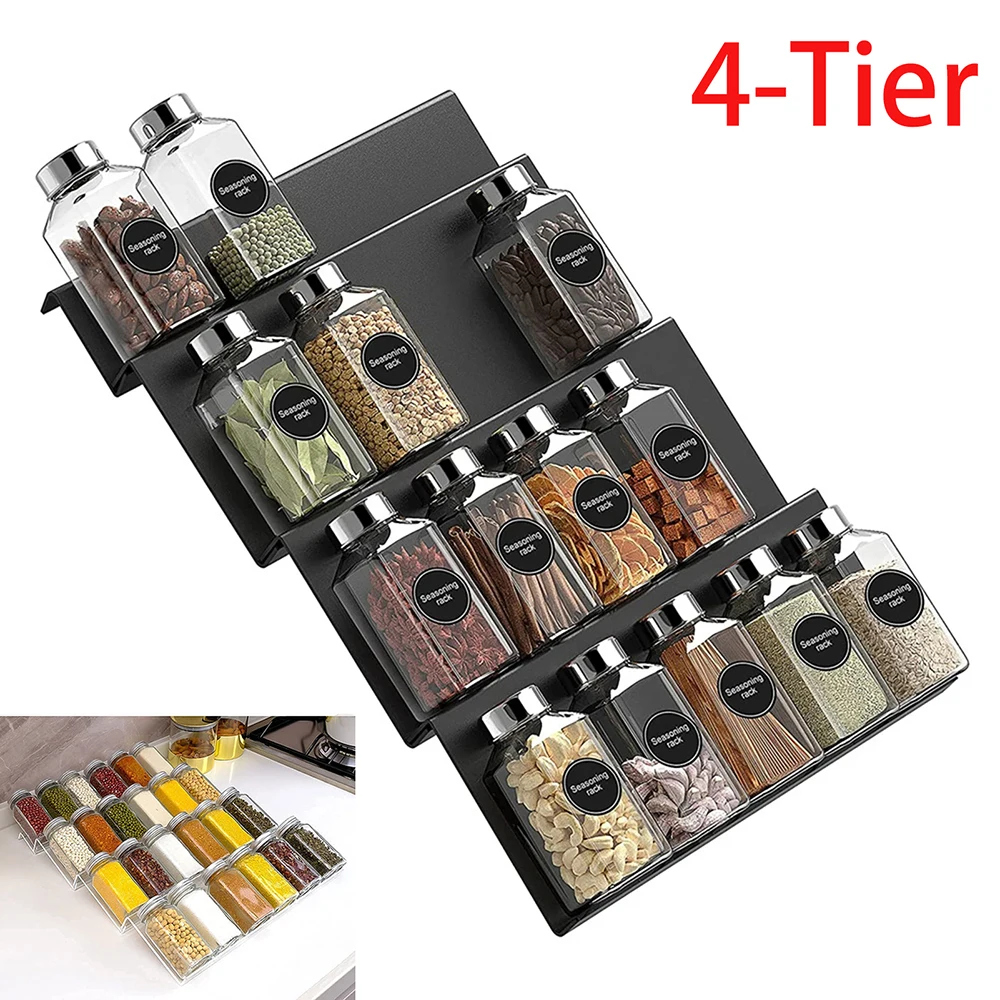 4 Tier Spice Drawer Organiser Expandable Kitchen Insert Organiser Rack Tray Acrylic Seasoning Jars Bottle Storage Shelf