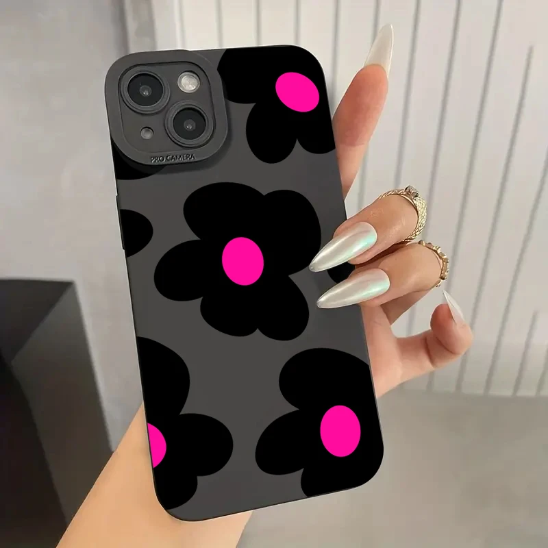 Black Flower Printed Phone Case for IPhone 14 15 16 Plus Case for IPhone 13 14 15 Pro Max 12 Mini XR XS X 7 8Plus SE2 Soft Cover